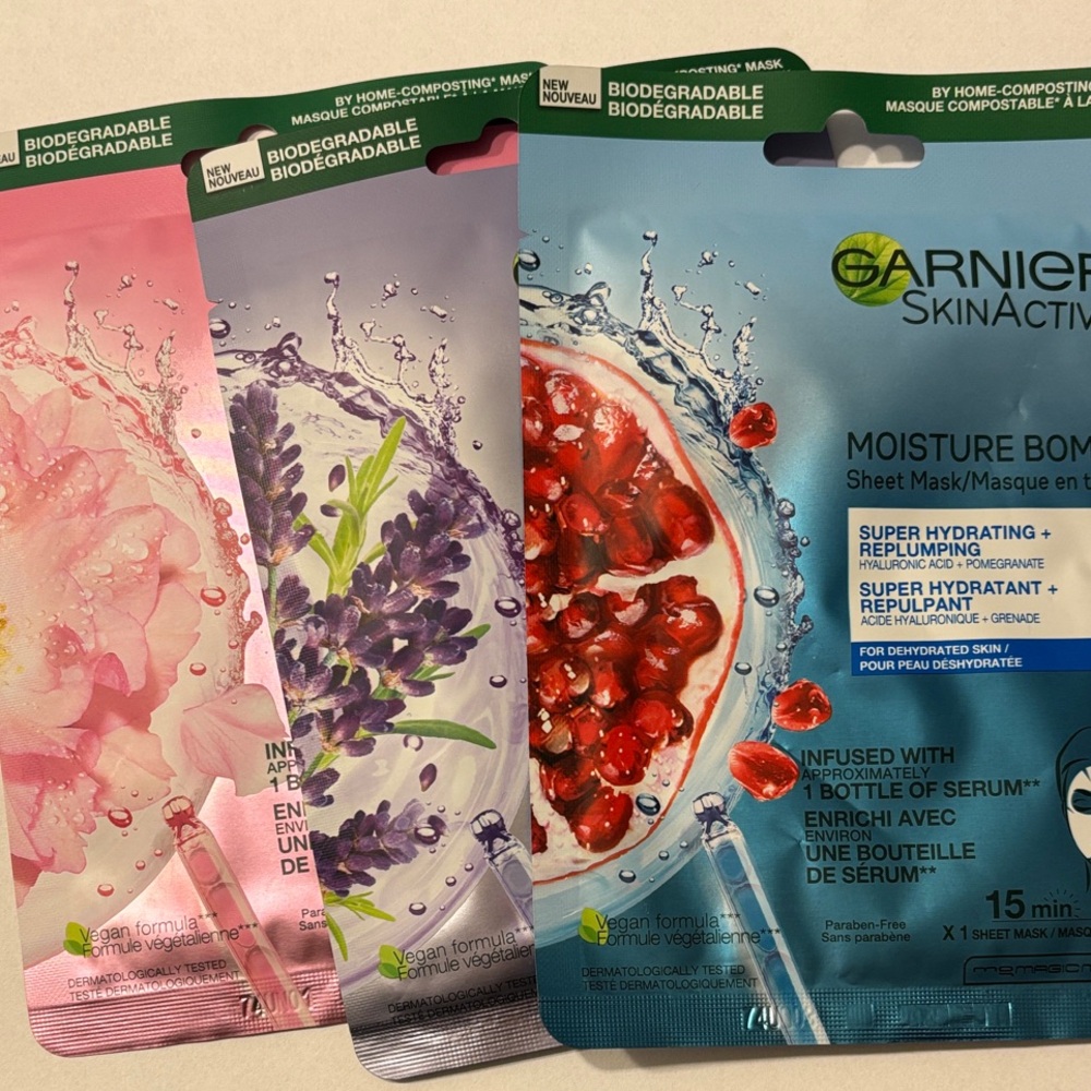 Garnier SkinActive Moisture Bomb Sheet Mask Trio - Pink, Purple, Blue